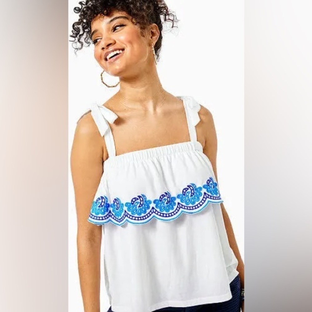 Lilly Pulitzer NWT Benita Top white blue scallop women’s size XL